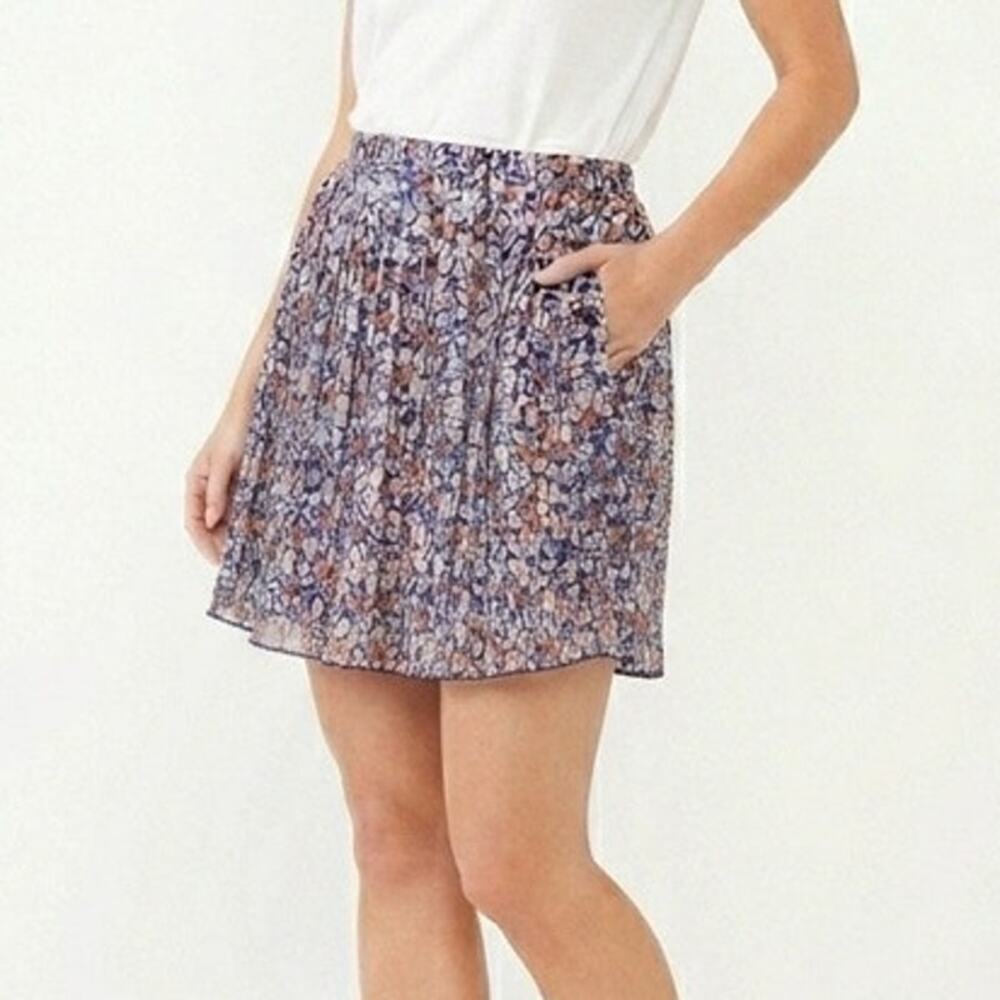 BCBGeneration Women's Mini Skirt Sz S Floral Print Blue & Orange Pleated Skater